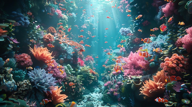 Underwater paradise with colorful coral reef and vibrant fish