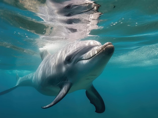 Underwater photo of joyful and optimistic dolphin