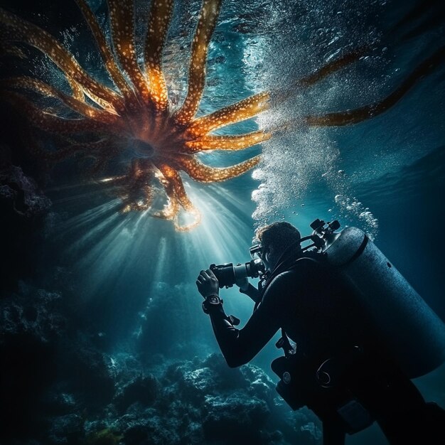 Photo underwater photographer capturing marine life and underwater scenes3