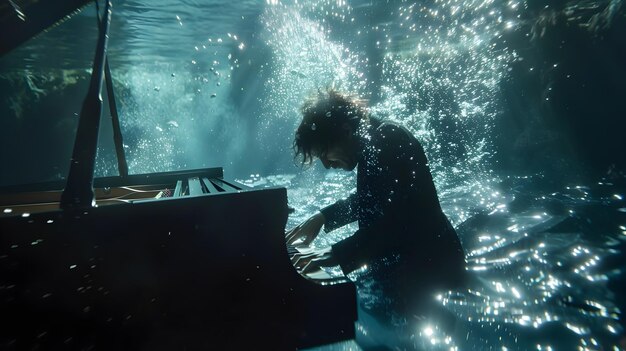 Photo underwater piano performance in serene natural environment