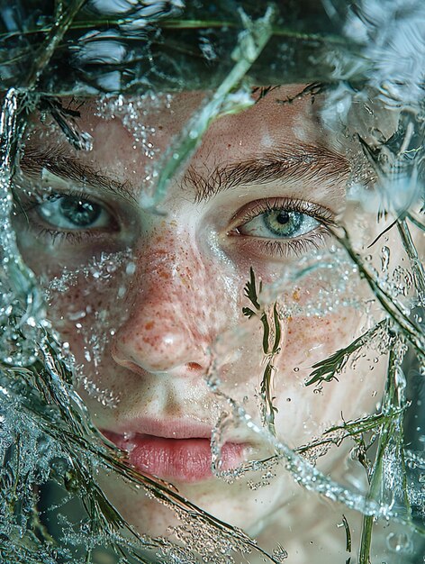 Photo underwater portrait ethereal beauty with nature elements