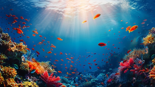 Underwater portrait of scuba diver exploring the sea