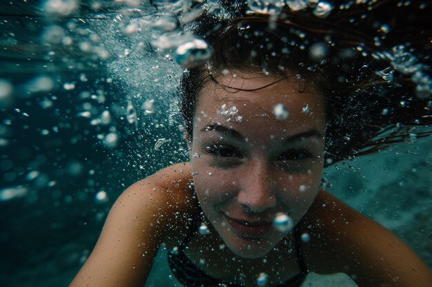 Underwater Portrait of Young Female Swimmer with AI generated