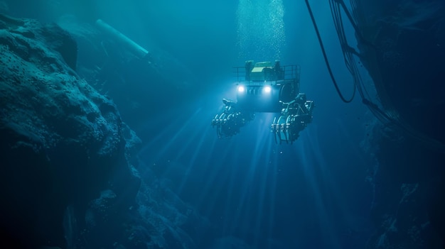 Underwater remote operated vehicle ROV exploring the ocean depths