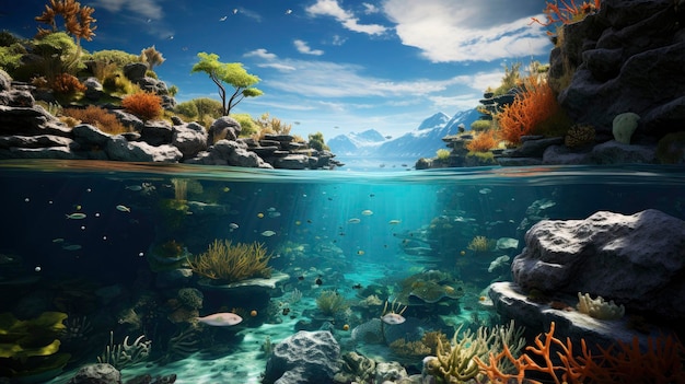 Underwater Scene Tropical Seabed With Reef And Sunshine