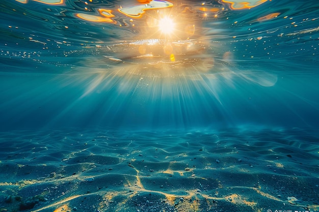 Photo underwater scene with fish swimming under the sun