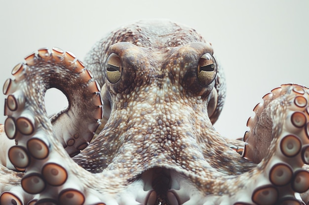 An underwater scene with an octopus39s head in focus