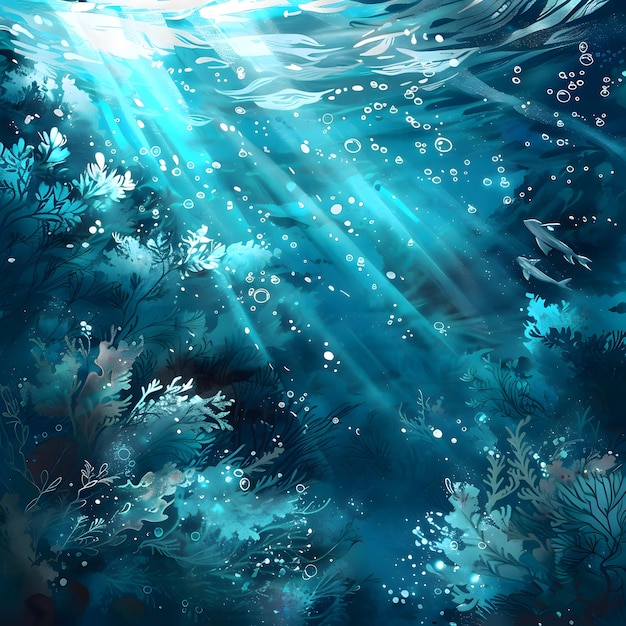 Underwater Scene with Sunlight and Seaweed Generative Ai