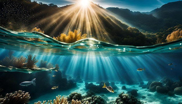 Photo an underwater scene with sunrays shining through the water