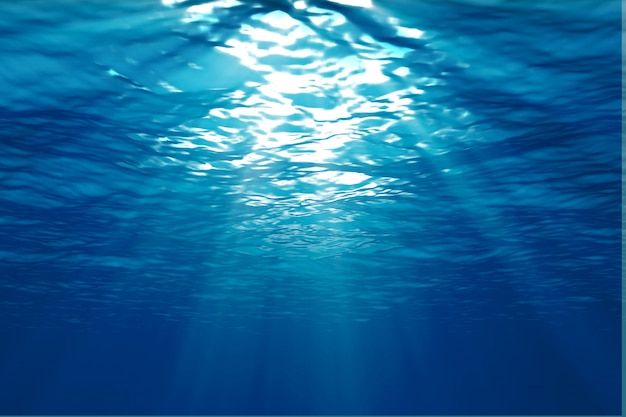 An underwater scene with sunrays shining through the water