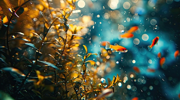 underwater seascape with fish background