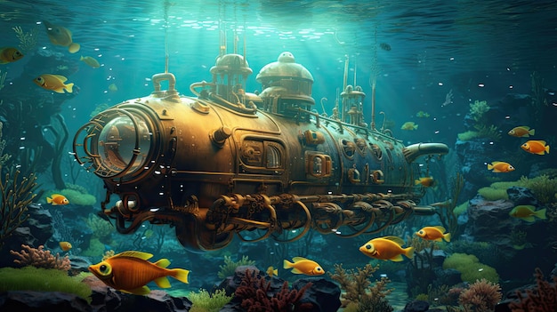 Underwater steampunk submarine adventure