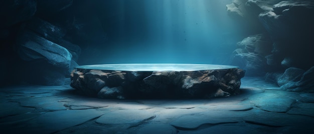 Underwater stone podium in the ocean Serene and mysterious aquatic environment Generative AI