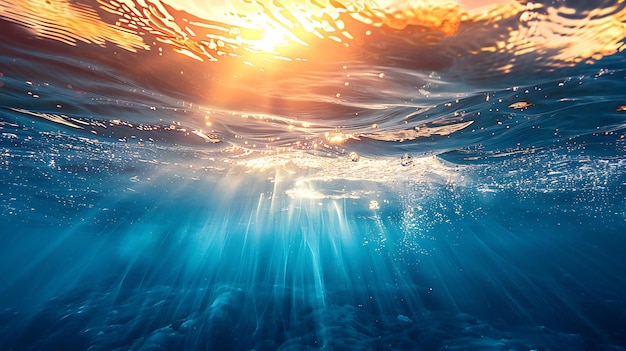 Photo underwater sunbeams and waves