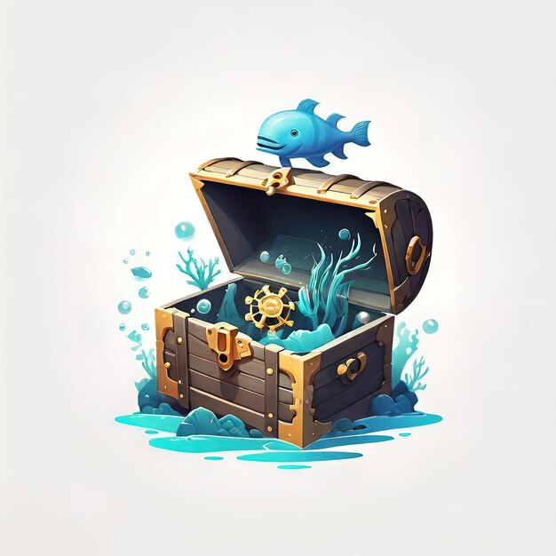 underwater sunken treasure chest white background as an illustration vector graphics