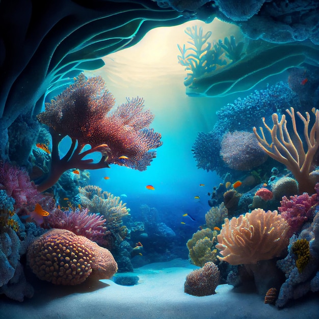 Underwater Tropical Seabed with Reef and Sunshine