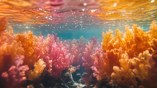 Photo underwater view of colorful coral reef with vibrant pink and orange hues