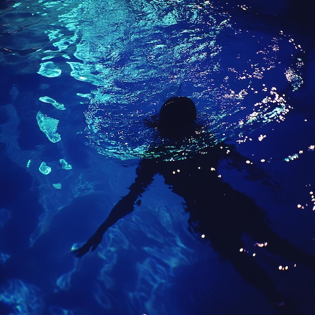 Photo underwater view of a woman swimming in a pool with blue water