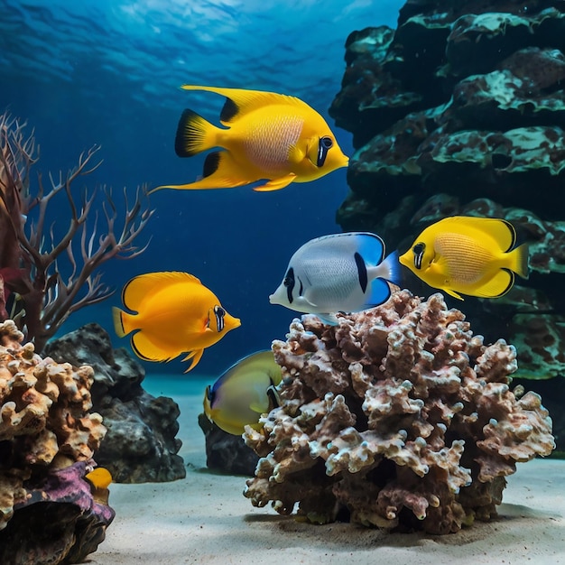 Underwater world exotic fishes in an aquarium