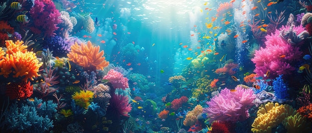 Underwater world full of vibrant coral and colorful fish