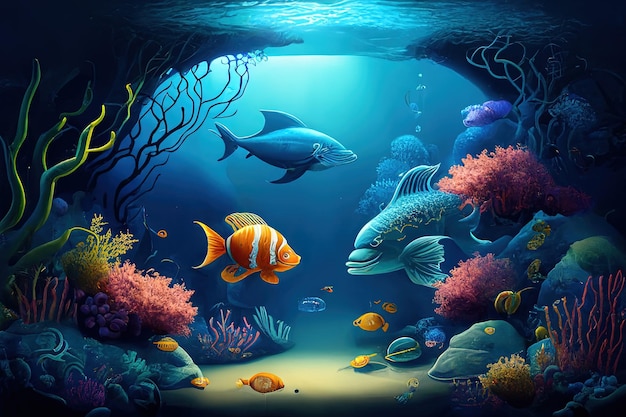 Underwater world under the sea background