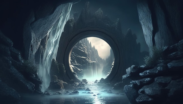 Underworld river portal digital art illustration Generative AI