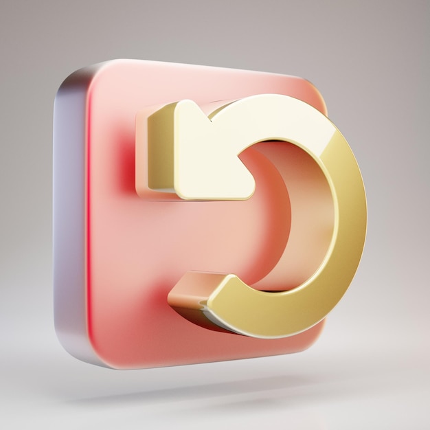 Photo undo icon. golden undo symbol on red matte gold plate. 3d rendered social media icon.