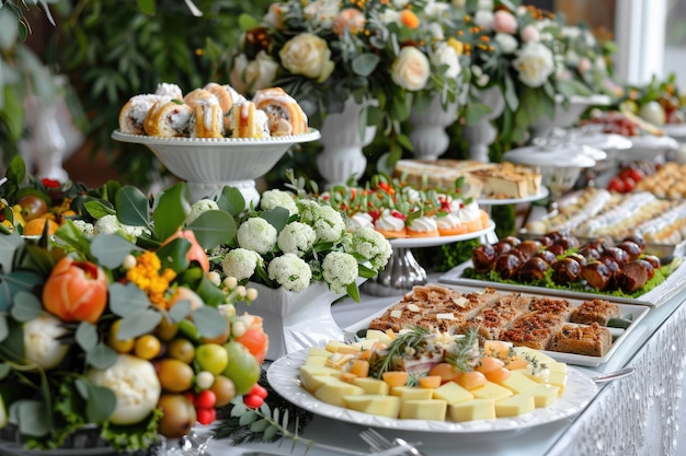 Une table de mariage prsent par le traiteur avec diffrents plats