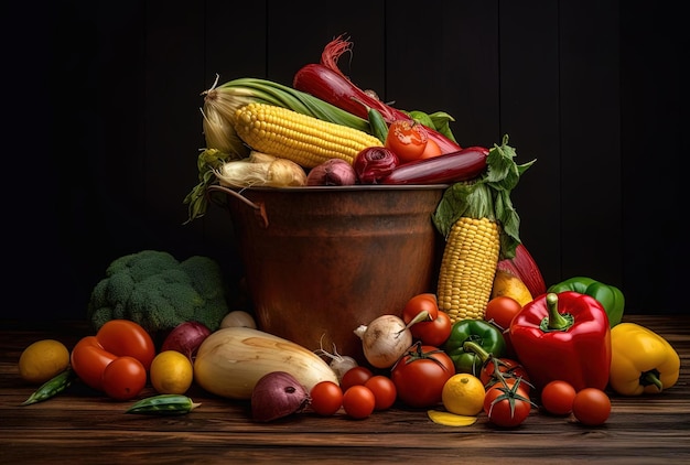 Uneaten unused spoiled vegetables thrown in the trash container