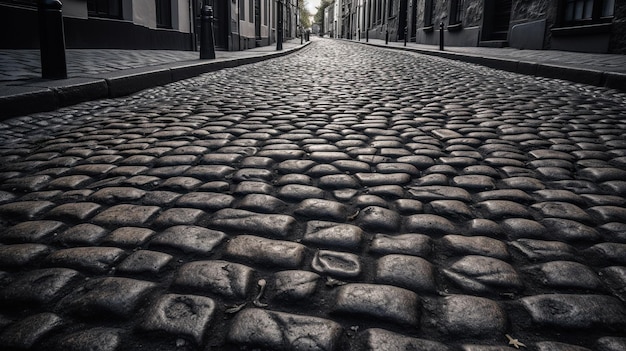 Uneven Textured Cobblestone Street with Irregular Patterns Vintage Charm in Urban Setting