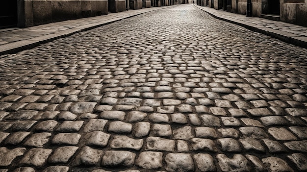 Uneven Textured Cobblestone Street with Irregular Patterns Vintage Charm in Urban Setting