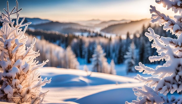 Unfocused winter landscape with snowflakes