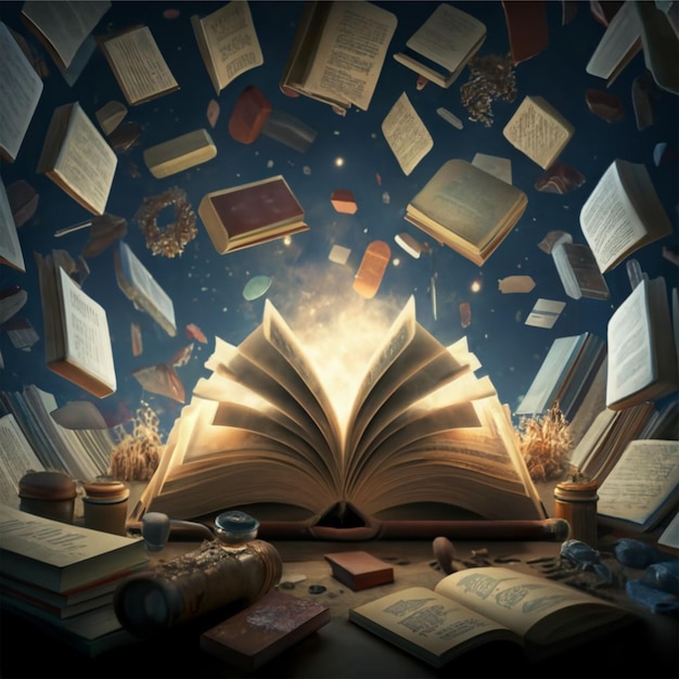 Unfolded Books Fantasy 3D Rendering