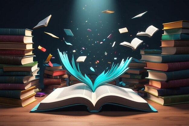 Unfolded Books Fantasy 3D Rendering