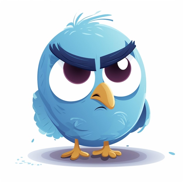 unhappy Twitter bird pixar style flat white background