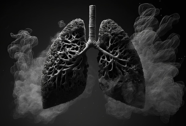 Unhealthy lungs breathing smoke and pollution Generative ai