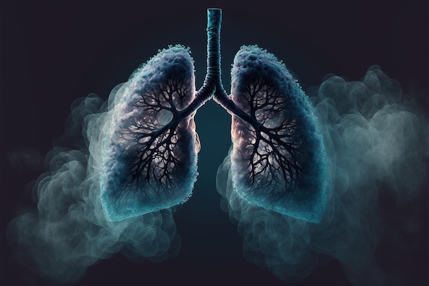 Unhealthy lungs full of smoke Lung cancer concept Created with Generative AI