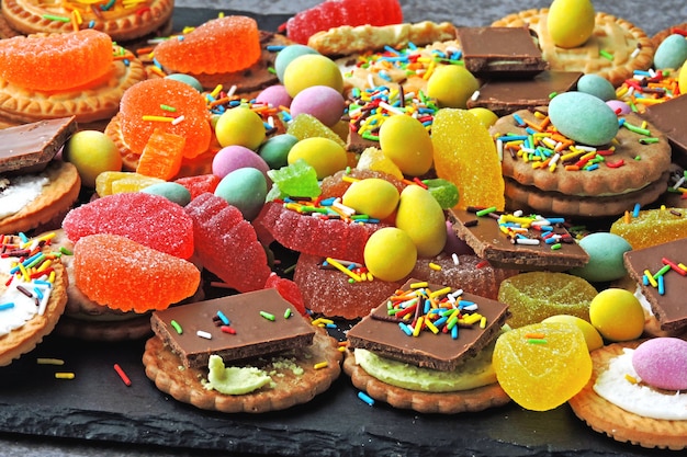 Unhealthy sweets. A set of sweets badly affecting the skin, body shape and well-being.