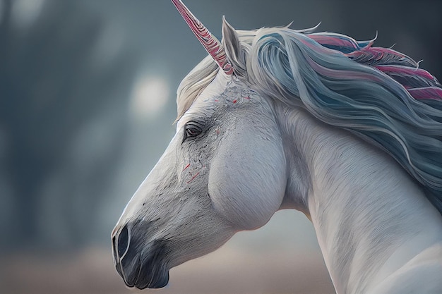 Unicorn head with colored manegenerative ai