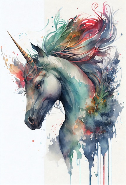 Unicorn Mystical creature myths legend horror fantasy watercolor high-quality print