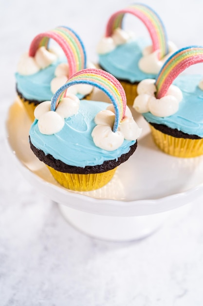 Unicorn rainbow chocolate cupcake