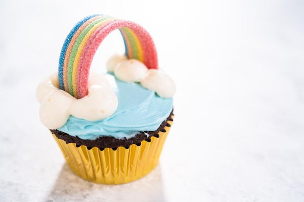 Unicorn rainbow chocolate cupcake