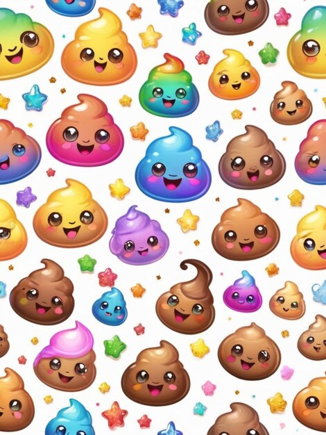 Photo unicorn rainbow kawaii poop emoji on white background