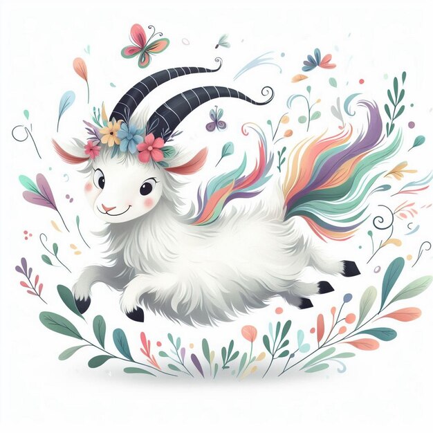 a unicorn with a colorful tail and tail is in a floral design