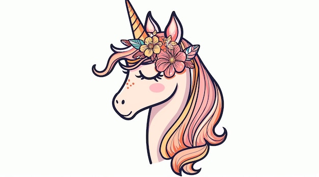 Photo unicorn with a flower crown on its head