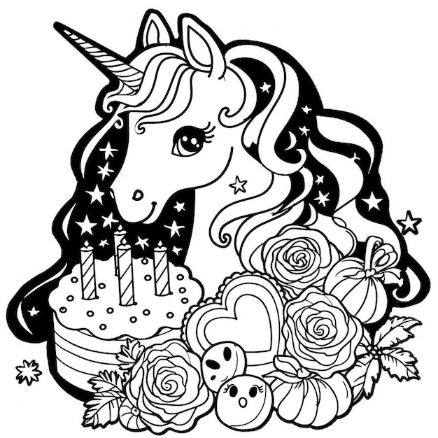 Photo a unicorn with a number of flowers on it