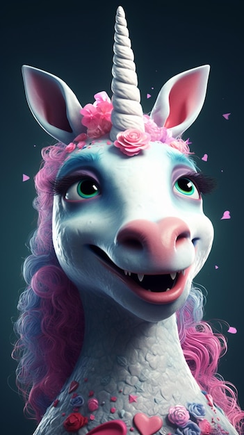 A unicorn with a pink mane and pink flowers on it.