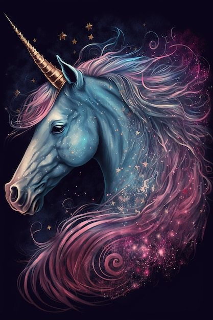 A unicorn with a pink mane and the word unicorn on it