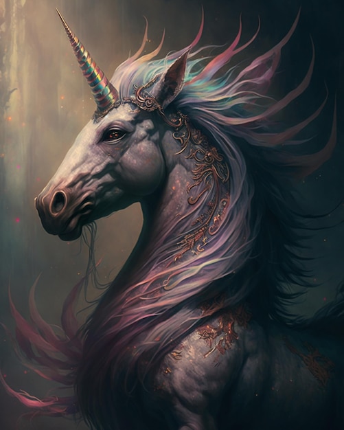 Unicorn with a purple mane and gold horn