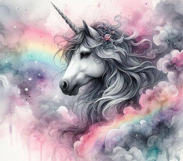 Photo a unicorn with a rainbow in the background